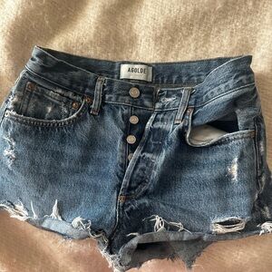 Agolde Blue Distressed Jean Shorts mid-rise
